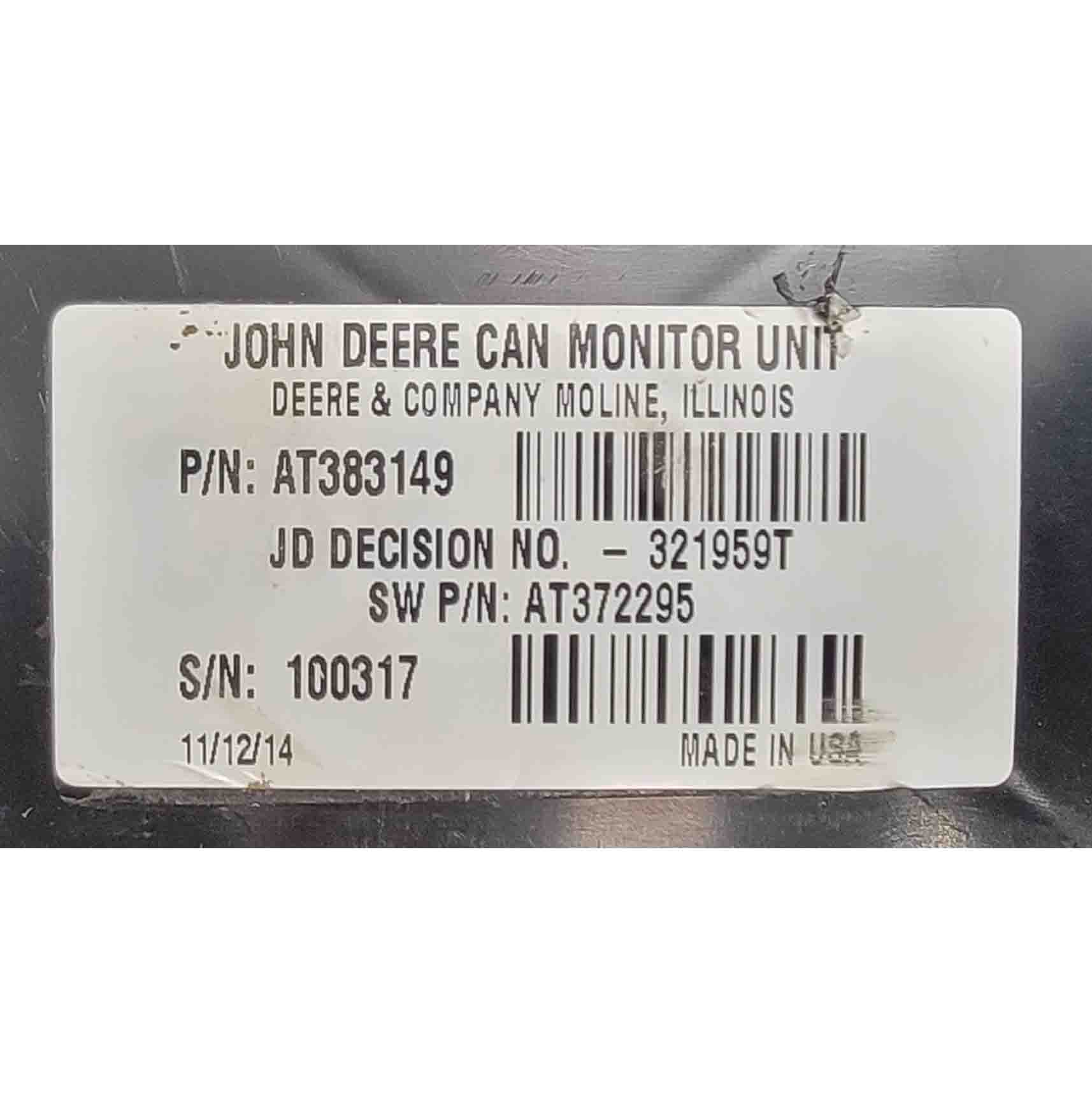 2012 JOHN DEERE AT383149 USED INSTRUMENT CLUSTER PART# AT383149